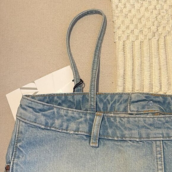 Zara Distressed Blue Denim Jean Strap Skirt Camisole Crop Tank Top SMALL - Picture 2 of 6